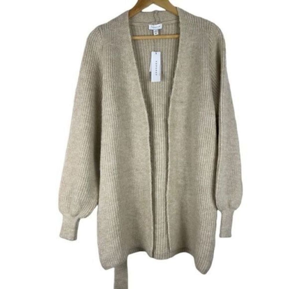 Topshop Cream Wool Blend Belted Open Front Cardigan Small NWT - Picture 2 of 7